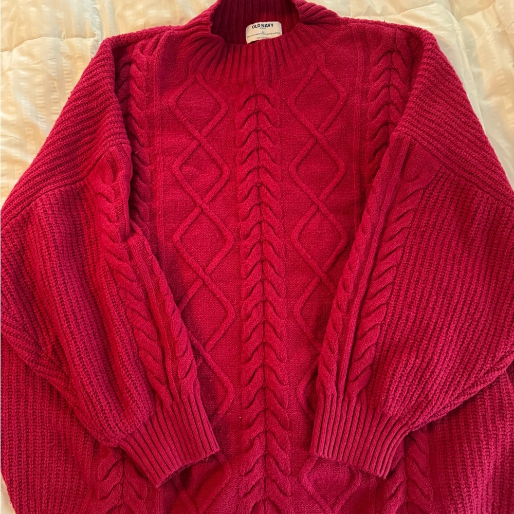 Old Navy Rich Red Cable Knit Turtleneck Sweater